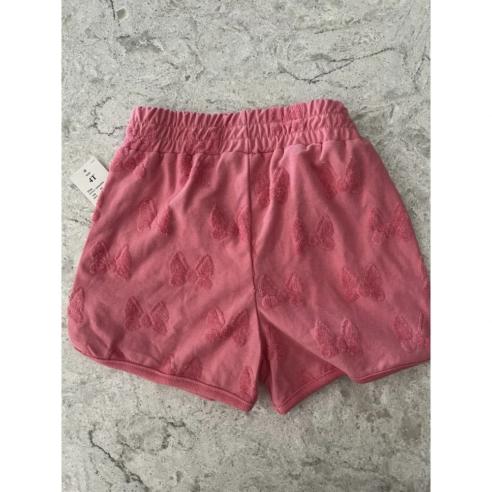 Disney Minnie Mouse Pink Embossed Bow Terry‎ Cloth Shorts Toddler Girl Size 4T